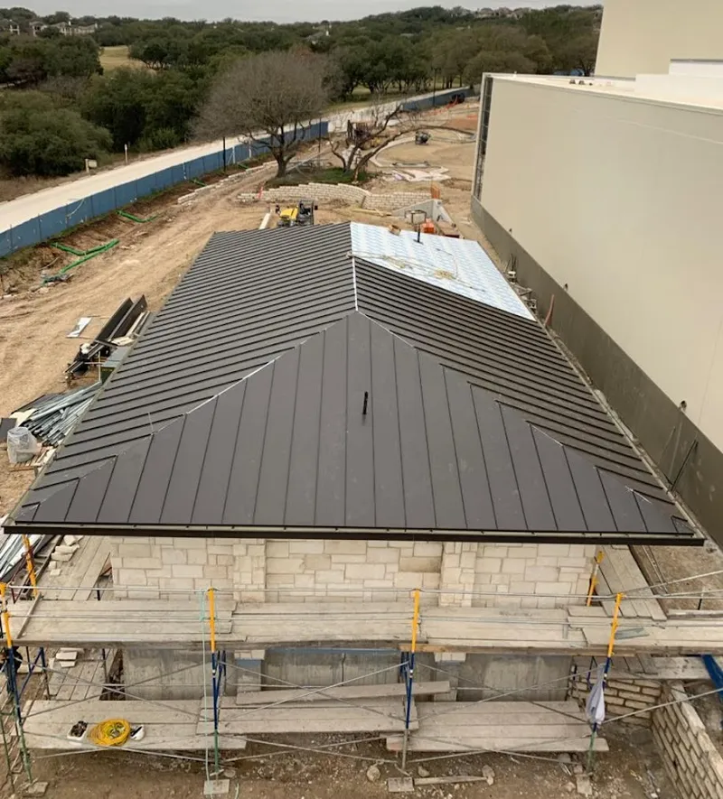 Metal roof new construction with scaffolding in Kankakee